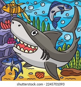 Great White Shark Marine Animal Colored Cartoon