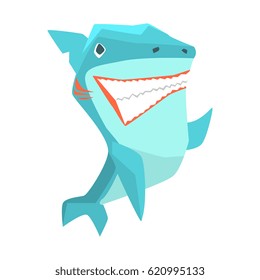 Great White Shark Marine Fish Living In Warm Sea Waters Cartoon Character Vector Illustrations