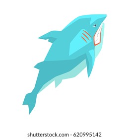 Great White Shark Marine Fish Living In Warm Sea Waters Cartoon Character Vector Illustrations