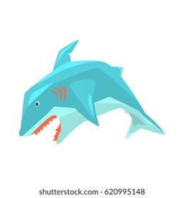 Great White Shark Marine Fish Living In Warm Sea Waters Cartoon Character Vector Illustrations
