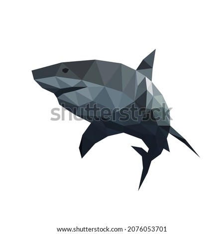 great white shark polygonal design, low polygon type graphic design, detail object