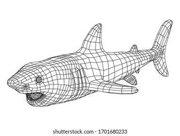 Gran ilustración de líneas poligonales de Tiburón Blanco. Tiburón vector abstracto sobre el fondo blanco