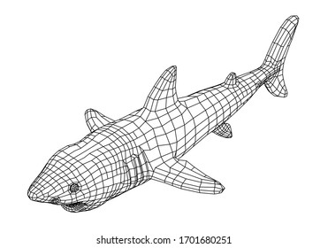 Great White Shark polygonal lines illustration. Abstract vector shark on the white background