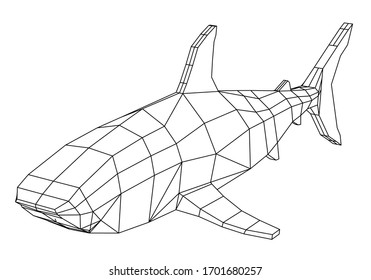 Great White Shark polygonal lines illustration. Abstract vector shark on the white background