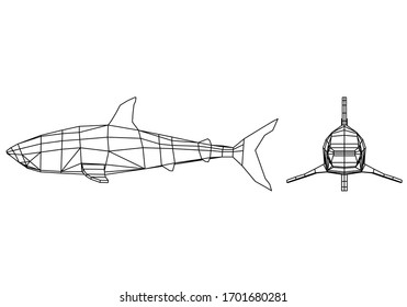 Gran ilustración de líneas poligonales de Tiburón Blanco. Tiburón vector abstracto sobre el fondo blanco