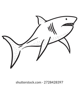 Grande Tubarão Branco Predador Linha Arte Vetor Ilustração