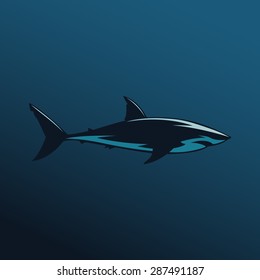Great white shark sign logo on blue background