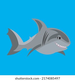 A great white shark swimming in blue waters