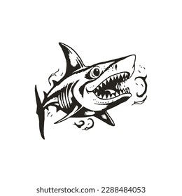 Great white shark with teeth logo. Shark fishing mascot logo with strength. Vector illustration of an angry fish