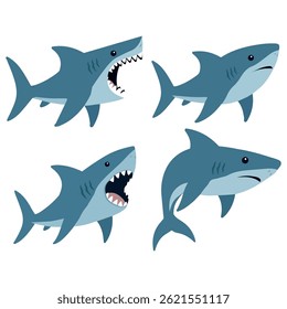 The Great White Shark  Underwater hunter set cartoon