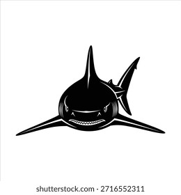 Great white shark vector illustration. dangerous ocean predator, marine animal, black and white logo. wild animal. scary shark