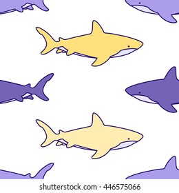 Great white sharks. Seamless Pattern with sharks. Vector illustration.