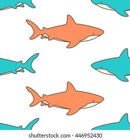 Great white sharks. Seamless Pattern with sharks. Vector illustration.