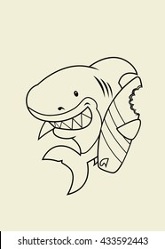 The great white surfer.Funny looking surfer shark cartoon character.Isolated coloring book illustration