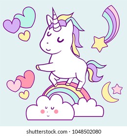 great white unicorn on rainbow 