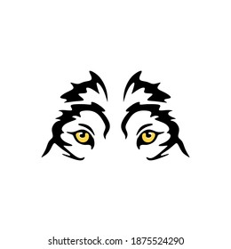 logotipo de la cara del lobo grandioso, pupila de ojos amarillos, ilustraciones vectoriales