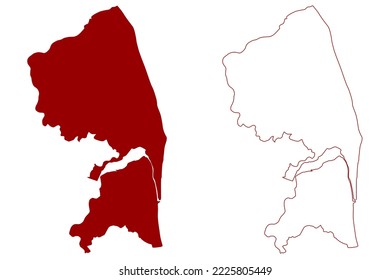 Great Yarmouth non-metropolitan district, Borough (United Kingdom of Great Britain and Northern Ireland, ceremonial county Norfolk, England) map vector illustration, scribble sketch map