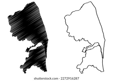 Great Yarmouth non-metropolitan district, Borough (United Kingdom of Great Britain and Northern Ireland, ceremonial county Norfolk, England) map vector illustration, scribble sketch map