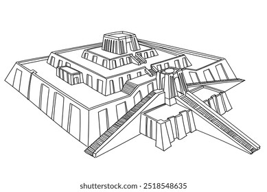 Die große Ziggurat bei Ur in Perspektive, Architektur von Babylon, Assyrien, Mesopotamien. Vektorgrafik