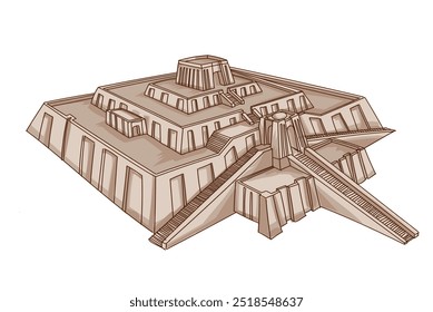 Die große Ziggurat bei Ur in Perspektive, Architektur von Babylon, Assyrien, Mesopotamien. Vektorgrafik