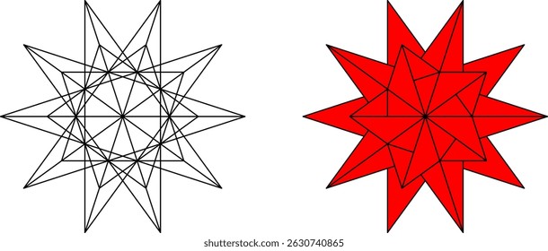Great_Stellated_Dodecahedron vector set , 3D Geometric Shapes Vector Drawing , 3D Mathematical Polyhedra Set