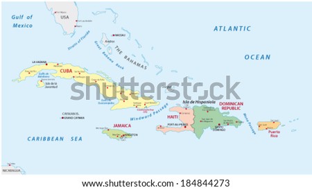 Greater Antilles Map Stock Vector (Royalty Free) 184844273 - Shutterstock