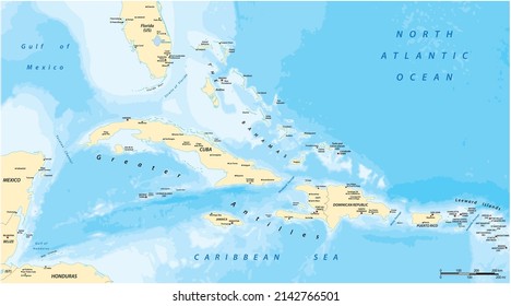 Greater Antilles Political Vector Map With English Labeling 