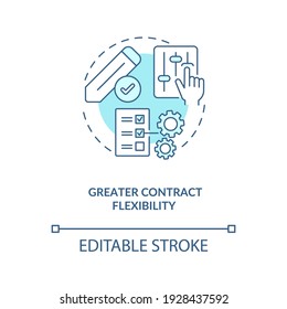 Greater contract flexibility concept icon. Contract management automation advantages. Delivery value rapidly idea thin line illustration. Vector isolated outline RGB color drawing. Editable stroke