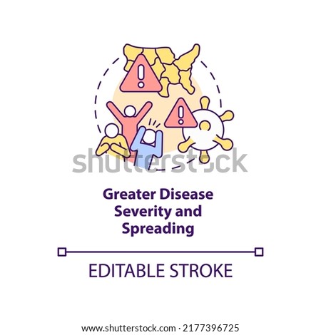 Greater disease severity and spreading concept icon. Health effect of overcrowding abstract idea thin line illustration. Isolated outline drawing. Editable stroke. Arial, Myriad Pro-Bold fonts used