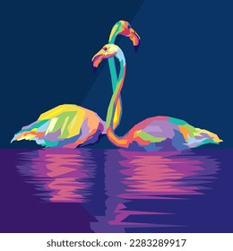 greater flamingos interacting pop art style