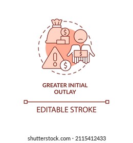 Greater initial outlay red concept icon. Higher expenses. Export business struggles abstract idea thin line illustration. Isolated outline drawing. Editable stroke. Arial, Myriad Pro-Bold fonts used