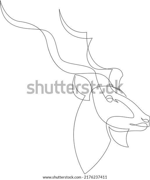 Greater kudu head minimalist drawing.\
Continuous line art. Vector\
illustration.