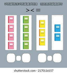 ​​Which is greater, less or equal game with  notebook. Worksheet for preschool kids, kids activity sheet, printable worksheet

