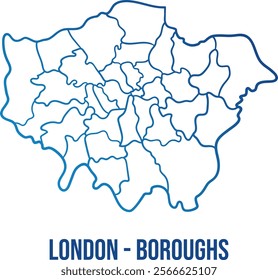 Greater London boroughs simplified smooth map. Soft blue gradient linear map