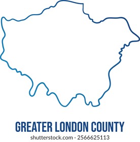 Greater London county abstract map. Simplified smooth edges shape with illuminated blue gradient.