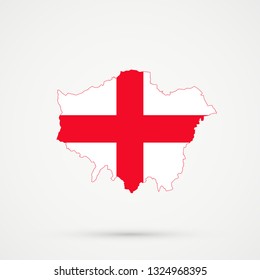 Greater London map in England flag colors, editable vector.