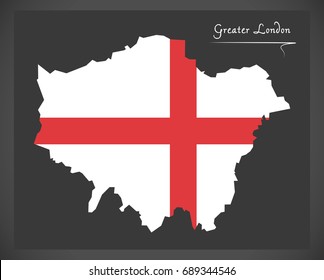 Greater London map England UK with English national flag illustration