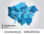 Greater London map showing all boroughs. Big Ben,The icons of England 