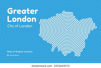 Greater London Map in Spiral Formation:  City of London Takes Center Stage. Fingerprint and stripes pattern. Maps of English counties 
