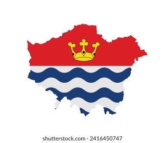 Greater London map vector silhouette illustration isolated on white background. London map flag of main town in United Kingdom and in England country. Greater London flag over map shape shadow.