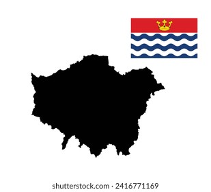 Greater London map vector silhouette illustration isolated on white background. London map flag of main town in United Kingdom and in England country. Greater London flag over map shape shadow.