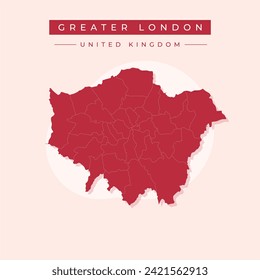 Mapa de la silueta vectorial del Gran Londres aislado en fondo blanco. Mapa londinense de la ciudad principal en el Reino Unido y en el país de Inglaterra.