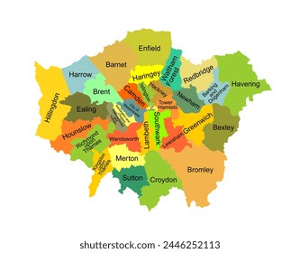 Greater London map vector silhouette illustration isolated on white background. London map of main town in United Kingdom, England country. London map shape shadow, UK.