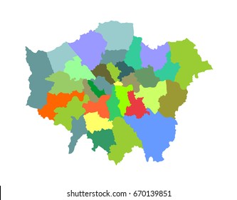 Greater London map vector silhouette illustration isolated on white background. London map of main town in United Kingdom, England country. London map shape shadow, UK.