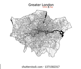 Greater london urban area highly detailed vector map.  
Different level of roads generalization.
Suitable for use as a postcard, poster or t-shirt print. svg