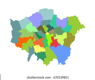 Greater London vector silhouette map isolated on white background. London map of main town in United Kingdom and in England country. 
