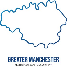 Greater Manchester ceremonial county simplified map. Hand drawn abstract line map. Illuminated Blue gradient contour