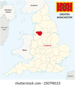 Greater Manchester county map with flag