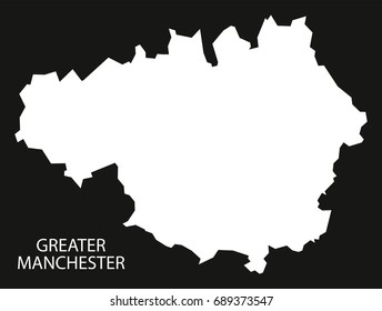 Greater Manchester England UK map black inverted silhouette illustration