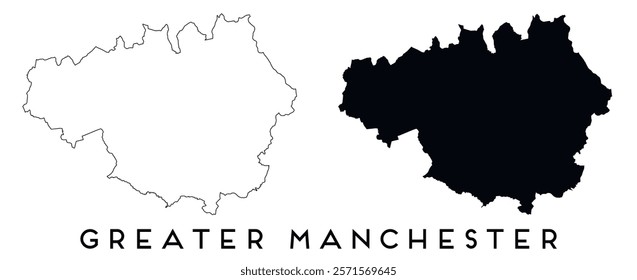 Greater Manchester map outline and black silhouette vector